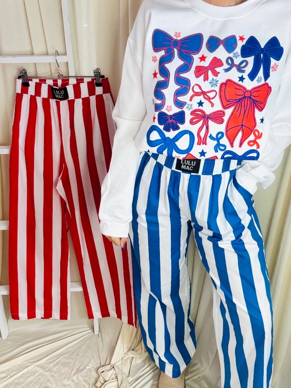 LULU MAC PANTS ROYAL/WHITE (NWT)